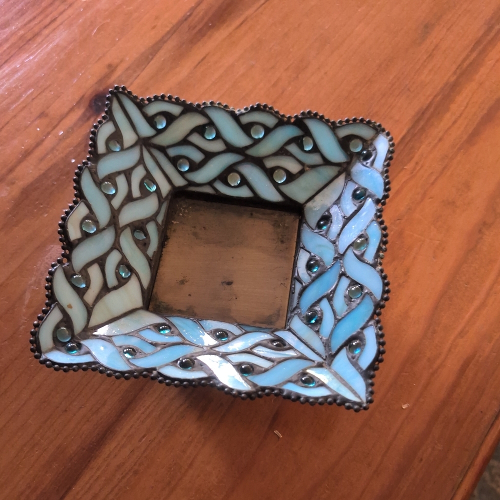 PartyLite Blue and Cream Mosaic Decorative Mirror Frame